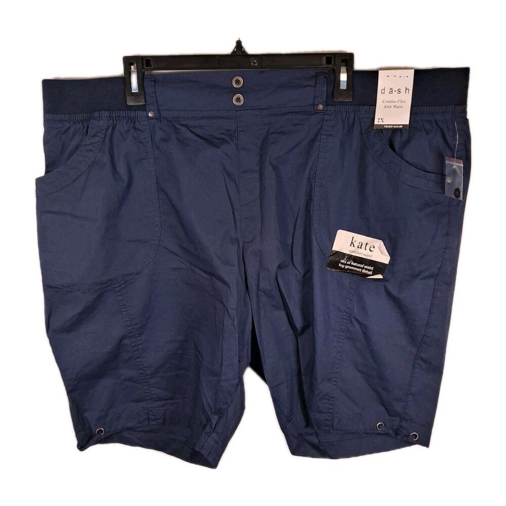 Dash Kate Women's Bermuda Shorts Size 2X Blue Pull-On Comfee-flex Knit Waist